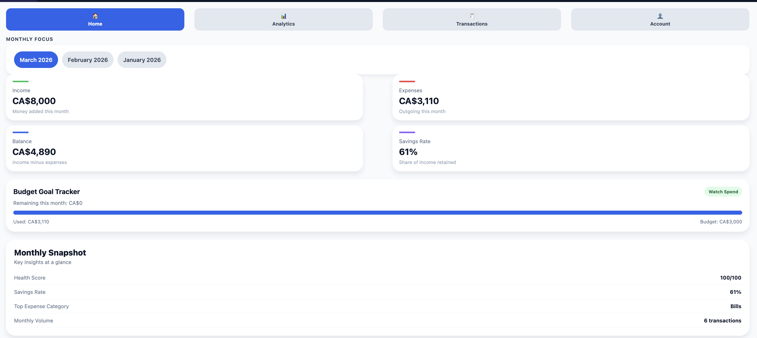 Expense Tracker focus view