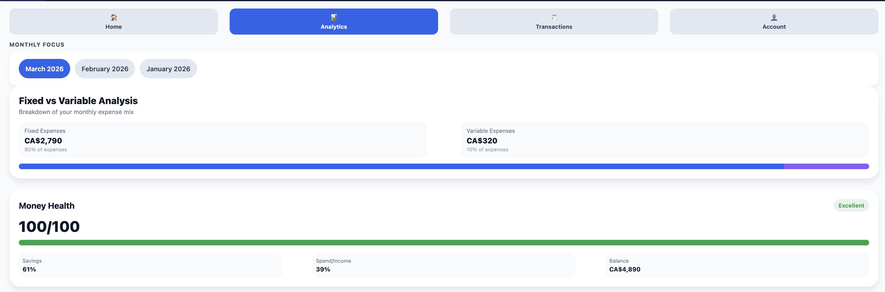 Expense Tracker goals screen